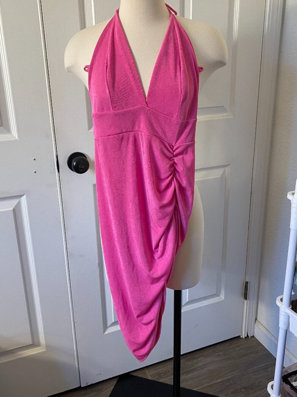 G Stage Y2K Hot Pink Strappy Halter Bodycon Dress Made in USA S